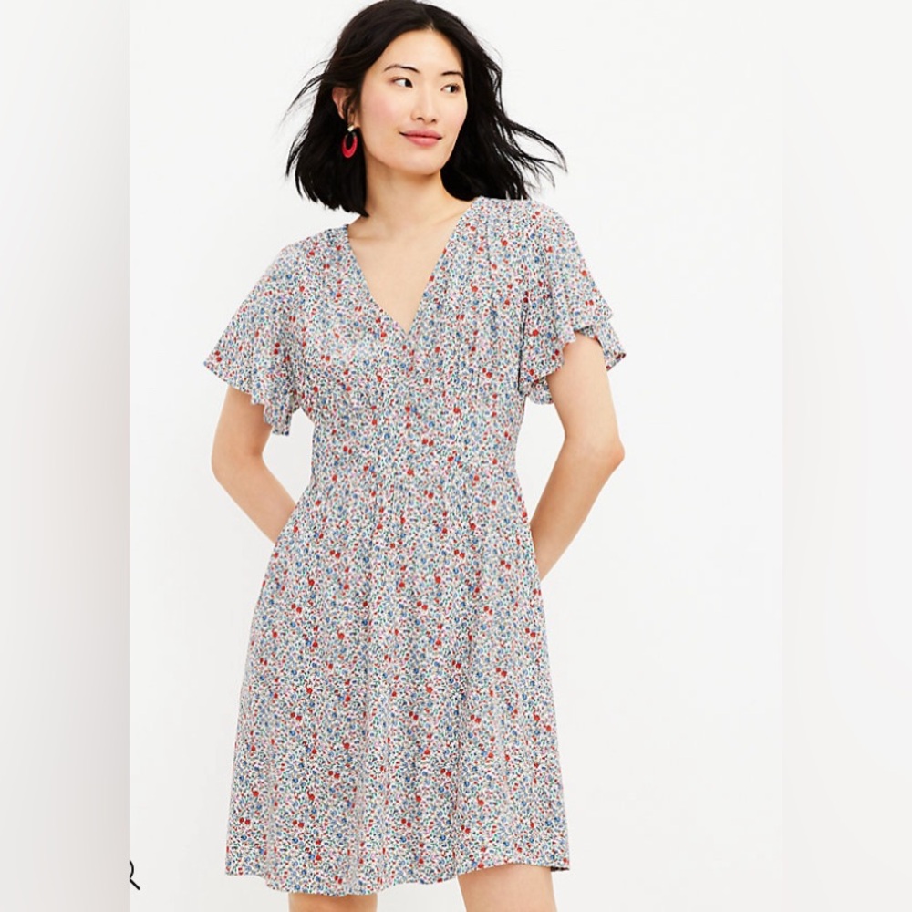 LOFT Floral Flutter Sleeve Dress